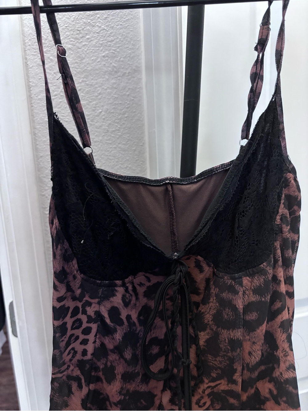 Women's Lace-Trim Animal Print Slip Dress - Black & Brown